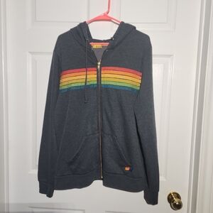 Aviator Nation Gray Rainbow Stripe Zip Hoodie Size XL